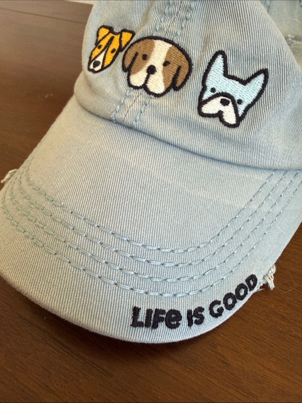 Life Is Good Light Blue Kids Baseball Hat with Dog Patches